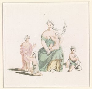 Femme avec enfant sur les genoux et branche de palmier à la main - Anonymous