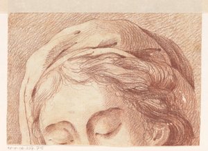 Tête de femme avec bonnet et yeux fermés