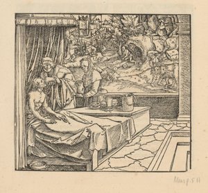 Homme malade au lit soigné - Anonymous