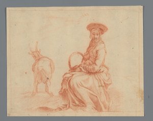 Bergère assise avec une chèvre