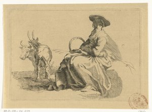Bergère assise avec panier