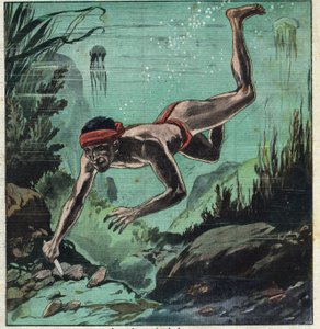 Un chercheur de perles risquant sa vie dans les mers tropicales de Ceylan et de Polynésie pour fournir des colliers et des bijoux aux élégantes - Anonymous Anonymous
