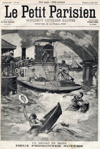 Accident dans la Seine : deux personnes dans un bateau noyé. Dans « Le Petit Parisien » du 25/04/1897 - Anonymous Anonymous