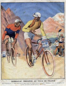 Publicité pour la peinture Robbialac : « Robbialac triomphe au Tour de France ». Un cycliste vante les mérites de la peinture Robbialac pour son vélo. Gravure. Une de « Le Petit Journal Illustré » - Anonymous Anonymous