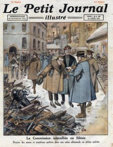 Après la guerre : Soulèvement en Haute-Silésie entre les communautés allemande et polonaise. La Commission interalliée intervient en Silésie et retire les armes des usines allemandes. Illustration tirée de « Le petit journal »