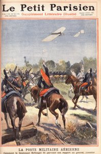 Poste militaire aérien : comment le lieutenant Georges Bellenger (1878-1977) a envoyé son rapport au général Meunier, Une du journal "Le Petit Parisien" le 2/10/1910 (gravure)