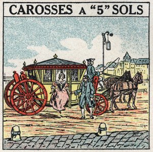 Traction animale : une voiture à 5 étages, un mode de transport réservé à la bourgeoisie sous Louis XIV en France. Illustration anonyme de 1925. Collection privée