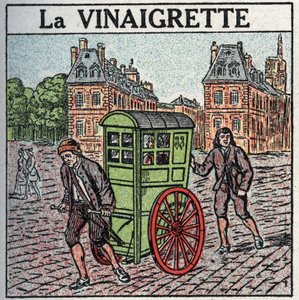 Traction animale : la chaise roulante ou « dressing » aux 17ème-18ème siècles. Illustration anonyme de 1925. Collection privée.