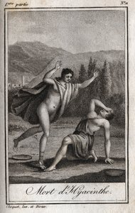 Apollon et Hyacinthos (Mort de Hyacinthe) Gravure de 1819 dans "Lettres à Emilie sur la mythologie" par Charles Albert Demoustier (1760-1801). Collection privée. - Anonymous Anonymous