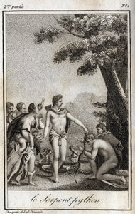 Apollon et le serpent Python sur le mont Parnasse. Gravure de 1819 dans « Lettres à Emilie sur la mythologie » de Charles Albert Demoustier (1760-1801). Collection privée. - Anonymous Anonymous