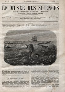 Apparition du serpent de mer. Gravure de 1858. Une du "Musée des sciences" du 14 avril - Anonymous Anonymous