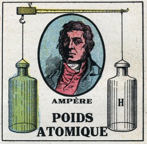 Atomes : Le poids atomique par André-Marie Ampère (1775-1836). Illustration anonyme de 1925. Collection privée.