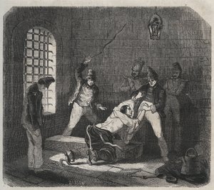 Bagne de Brest : bastonnade. Gravure dans « Histoire des bagnes depuis leur création à nos jours » (1877) par Pierre Zaccone (1817-1895). Collection privée - Anonymous Anonymous