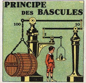 Équilibre des solides : principe des balances. Illustration anonyme de 1925. Collection privée. - Anonymous Anonymous