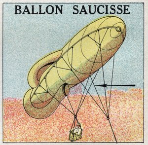 Ballons : ballon saucisse. Illustration anonyme de 1925. Collection privée.