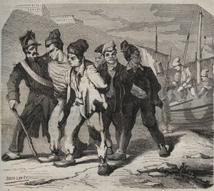 Belle-Ile-en-Mer au XIXe siècle. Gravure dans "Histoire des bagnes depuis leur création à nos jours" (1877) par Pierre Zaccone (1817-1895). - Anonymous Anonymous