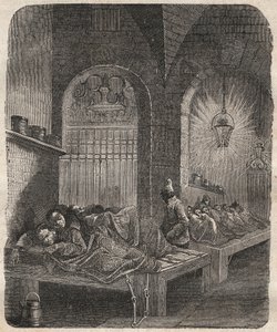 Le bagne de Brest la nuit. Gravure dans « Histoire des bagnes depuis leur création à nos jours » (1877) par Pierre Zaccone.