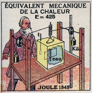 Calorimétrie : équivalent mécanique de la chaleur découvert par James Prescott Joule (1818-1889) en 1845. Illustration anonyme de 1925. Collection privée. - Anonymous Anonymous