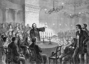 Conférence du réformateur Johannes (Jean) Ronge (1813-1887) à Vienne en 1868. Il a fondé l