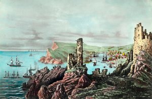Guerre de Crimée : vue du port de Balaklava en Crimée. Gravure vers 1854-1855. Collection privée