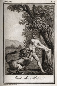 Mort de Milon de Crotone dévoré par un loup. Gravure de 1819 dans "Lettres à Emilie sur la mythologie" par Charles Albert Demoustier (1760-1801). Collection privée. - Anonymous Anonymous