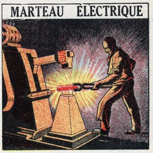 Outils électriques : marteau électrique. Illustration anonyme de 1925. Collection privée.