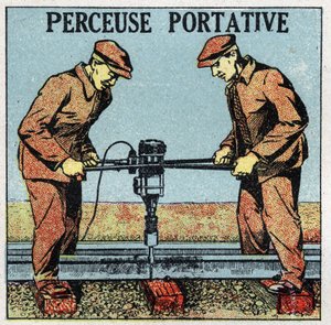 Outils électriques: perceuse portative. Illustration anonyme de 1925. Collection privée. - Anonymous Anonymous