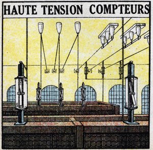 Lignes électriques : compteurs haute tension. Illustration anonyme de 1925. Collection privée. - Anonymous Anonymous
