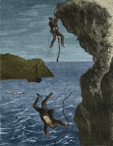 Évasion de deux forces du bagne de Belle-Île-en-Mer au XIXe siècle. Gravure dans « Histoire des bagnes depuis leur création à nos jours » (1877) par Pierre Zaccone.