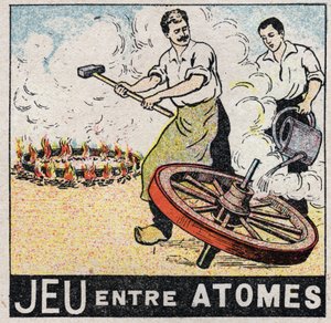 Éther (matériau) : jeu entre les atomes. Charrons fabriquant une roue. Illustration anonyme de 1925. Collection privée. - Anonymous Anonymous