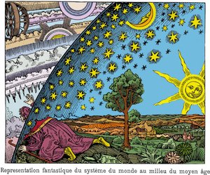 Représentation fantastique du système du monde au milieu du Moyen Âge. Image italienne du XVIIIe siècle