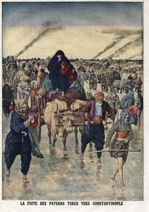 Première guerre balkanique : la fuite des paysans turcs vers Constantinople. Illustration tirée de « Le Petit Journal » 24/11/1912 Collection privée