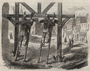 Forçats charpentiers au bagne de Toulon au XIXe siècle. Gravure dans « Histoire des bagnes depuis leur création à nos jours » (1877) par Pierre Zaccone.