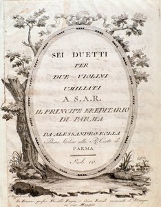 Frontispice de la partition musicale de Six duos pour deux violons par Rolla