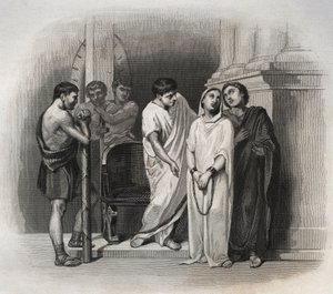 Sainte Victoire, martyre à Carthage avec Saint Saturnin, en 304. Gravure de 1846 dans « Vies des saints ». Collection privée. - Anonymous Anonymous