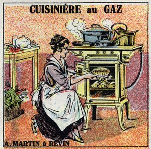 Chauffage domestique : poêle à gaz Arthur Martin. Illustration anonyme de 1925. Collection privée. - Anonymous Anonymous