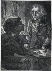 Jean-Paul (Jean Paul) Marat (1743-1793) avec Maximilien de Robespierre (1758-1794). Gravure de 1866 dans « Histoire de la Révolution française » par Adolphe Thiers. Collection privée. - Anonymous Anonymous