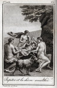 Jupiter enfant nourri par la chèvre Amalthée. Gravure de 1819 dans "Lettres à Emilie sur la mythologie" par Charles Albert Demoustier (1760-1801). Collection privée. - Anonymous Anonymous