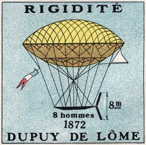 Les ballons : ballon haubané par Henri Dupuy de Lôme en 1872. Illustration anonyme de 1925. Collection privée.