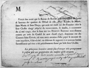 Lettre du Bureau des Revenus concernant le paiement des impôts datée d