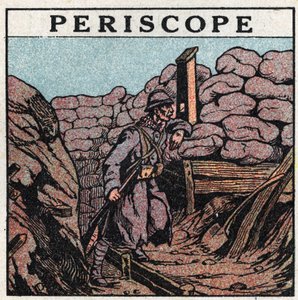 Réflexion de la lumière : périscope utilisé dans une tranchée par un Poilu pendant la Première Guerre mondiale (1914-1918). Illustration anonyme de 1925. Collection privée.