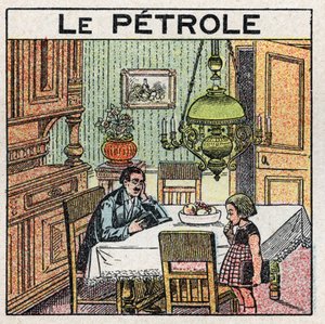 Sources de lumière : utilisation de la lampe à huile. Illustration anonyme de 1925. Collection privée. - Anonymous Anonymous