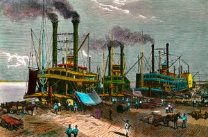 Chargement de coton sur des bateaux à vapeur sur le Mississippi pour la Nouvelle-Orléans - Anonymous Anonymous
