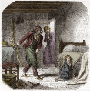 Louis XVII (1785-1795) au Temple, avec son geôlier le cordonnier Antoine Simon - Gravure dans « Histoire des Girondins » par Alphonse de Lamartine (1790-1869) 1865-1866 - Collection privée - Anonymous Anonymous