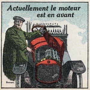 Traction mécanique : le moteur des années 1920 est en avance. Illustration anonyme de 1925. Collection privée.