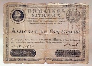 Billet émis pendant la Révolution française : une assignation de 500 livres de 1790. Collection privée - Anonymous Anonymous
