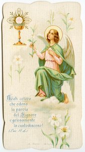 Image pieuse : Un ange tenant un lys (gravure)