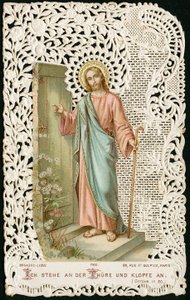 Image pieuse : Jésus frappant à la porte (chromolithographie) - Anonymous Anonymous