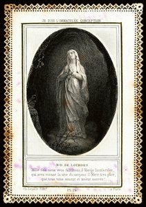 Image pieuse : « Notre Dame de Lourdes ». Carte dentelée. 19e siècle. Collection privée