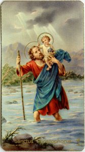 Image pieuse : Saint Christophe traversant le Jourdain avec le jeune Jésus sur son dos - Anonymous Anonymous
